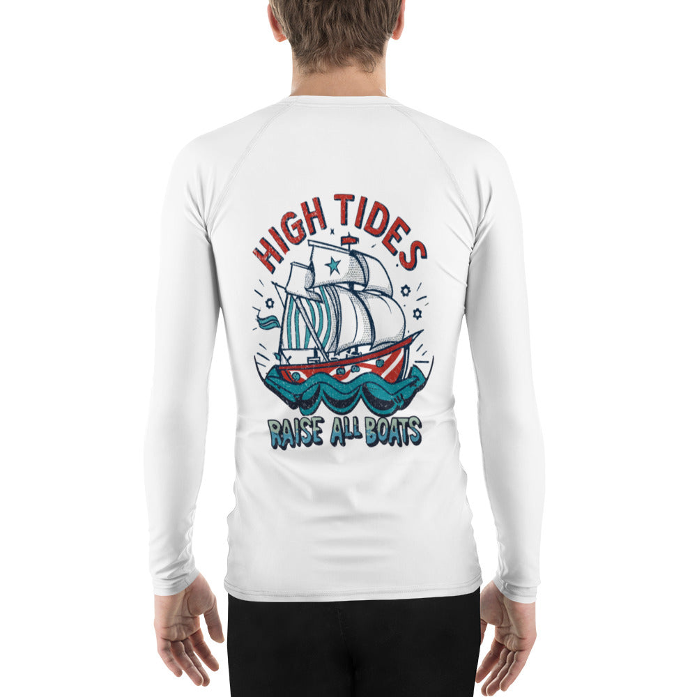 'High Tides Raise All Boats' Men's Rash Guard Sport Shirt **UPF 50+" Protection