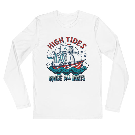 'High Tides Raise All Boast' Graphic Long Sleeve Fitted T Shirt